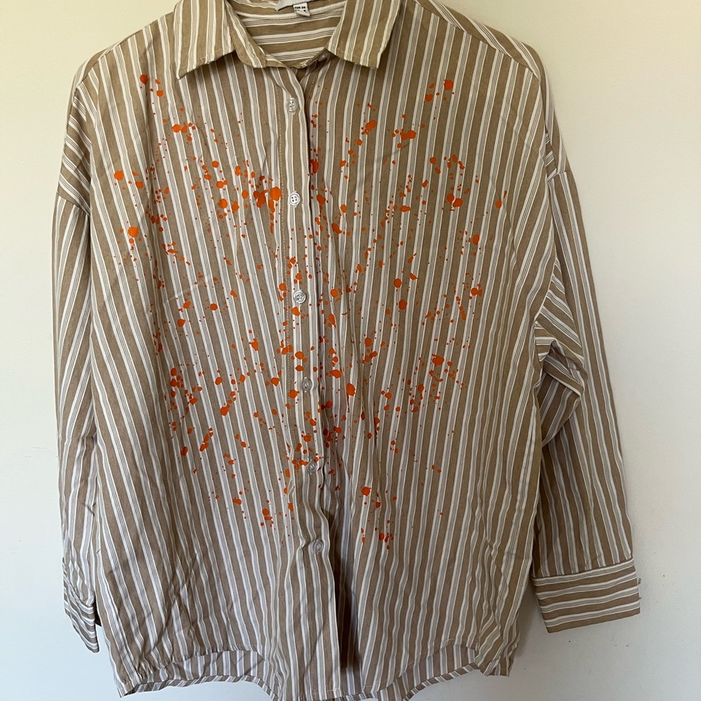 Striped Button Down Shirt with Orange Accents